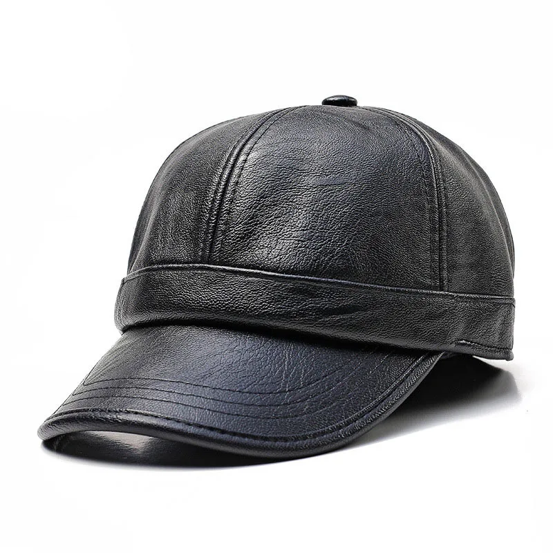 High Quality Leather Cap for Men Solid Winter Pu Leather Baseball Caps