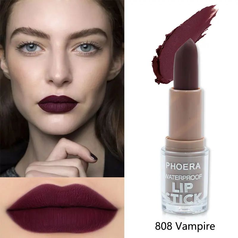 PHOERA 14 Colors Long-lasting Matte Lipstick Set Waterproof Moisturizing Non-Stick Cup Does Not Fade Lip Maquillaje TSLM2 - Цвет: 808-Vampire