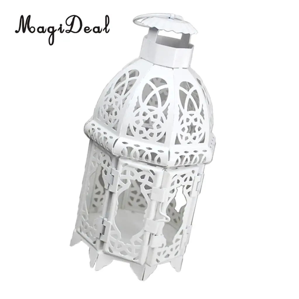 Moroccan Vintage Metal Hollow Glass Moroccan Hanging Tea Light Holder Candle Lantern Xmas Decor
