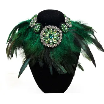 

Fashion Luxury Temperament Ribbon Feather Statement Necklace Bib Collar Flower Colliers Crystal Chokers For Women Jewelry