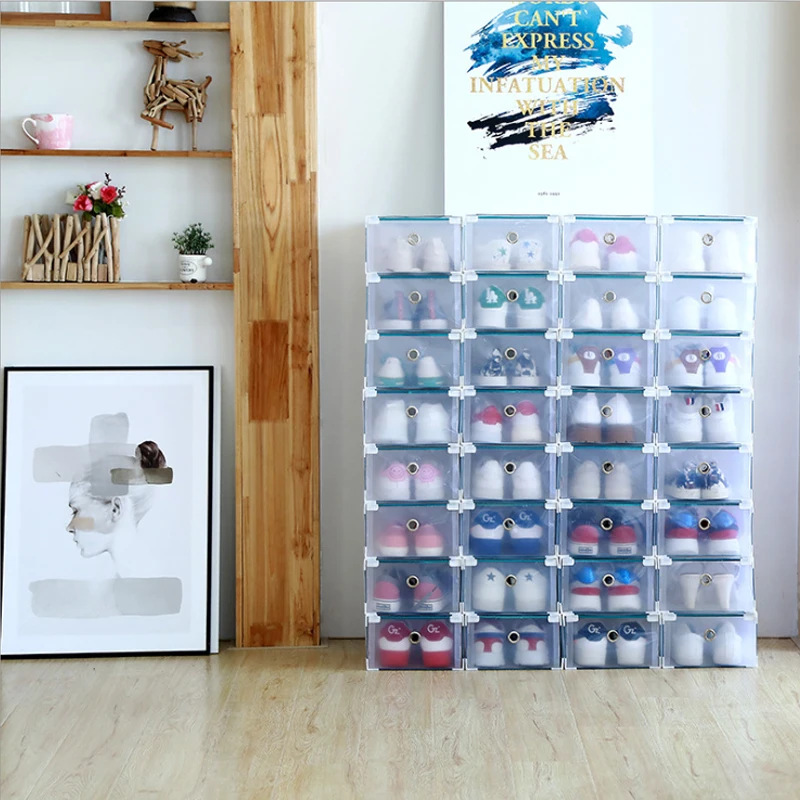 

5 PCS Thickened Drawer Shoe Storage Box Transparent Plastic Shoe Organizer Case Stackable Rectangle PP Shoe Boxes Organizer