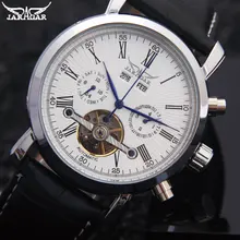 Мужчины механические часы Jaragar марка мода мужская автоматическая Tourbillon кожаный ремешок часы черный дата авто мужчины наручные часы