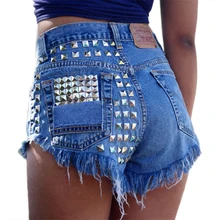 1993 Del Remache de La Vendimia de Cintura Alta Pantalones Cortos de Mezclilla de Las Mujeres Borla Ripped Loose Jeans Short Punk Sexy Caliente de Moda de Verano Pantalones Cortos AI101