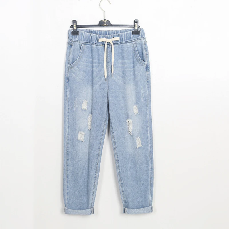 Штаны-шаровары размера плюс 5XL для женщин, студенческие свободные джинсы бойфренды, брюки длиной до щиколотки, Женские панталоны, женские Стрейчевые брюки
