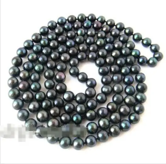 

FREE SHIPPING>>>@@ > Hot sale new Style >>>>> 50'' 9mm Black Round Freshwater Pearl Necklace