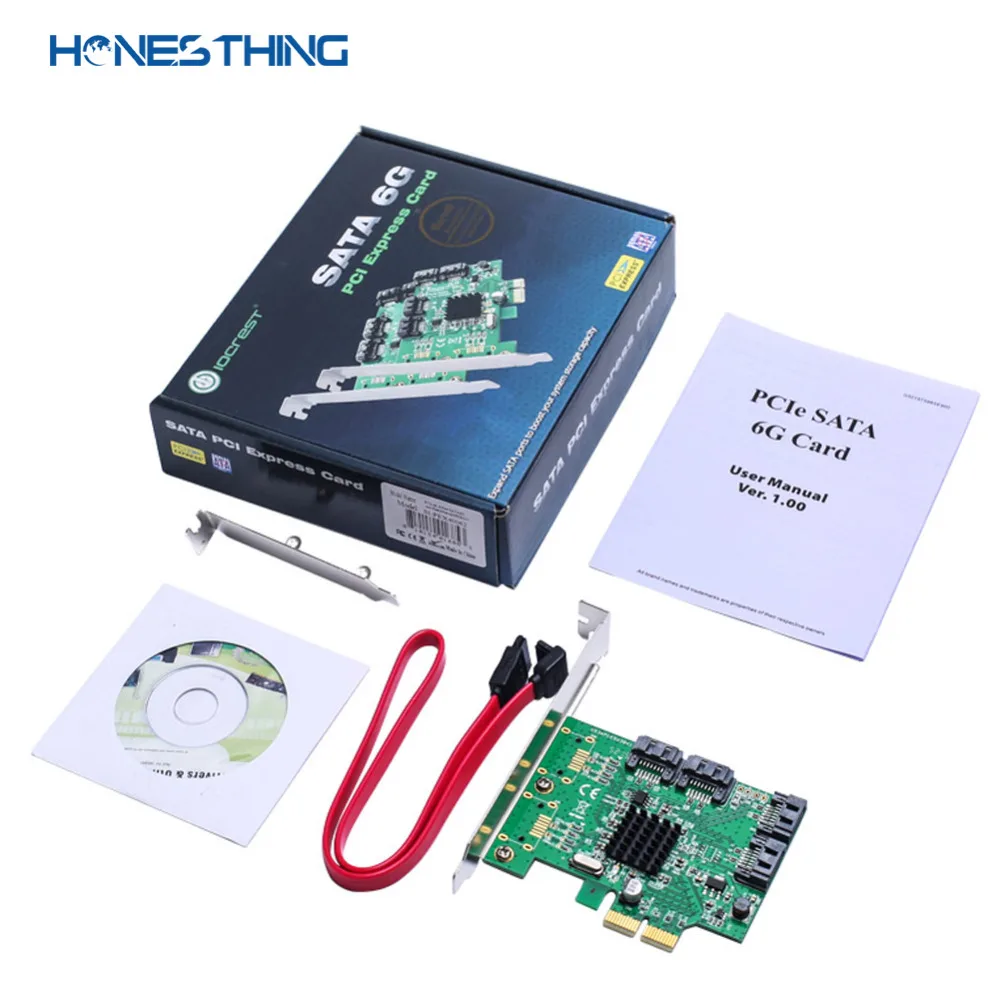 HonesThing SATA III 4 Ports Controller Card PCI-Express 2.0 x1 6G Expansion for Marvell 88SE9235 with Low Profile Bracket 6