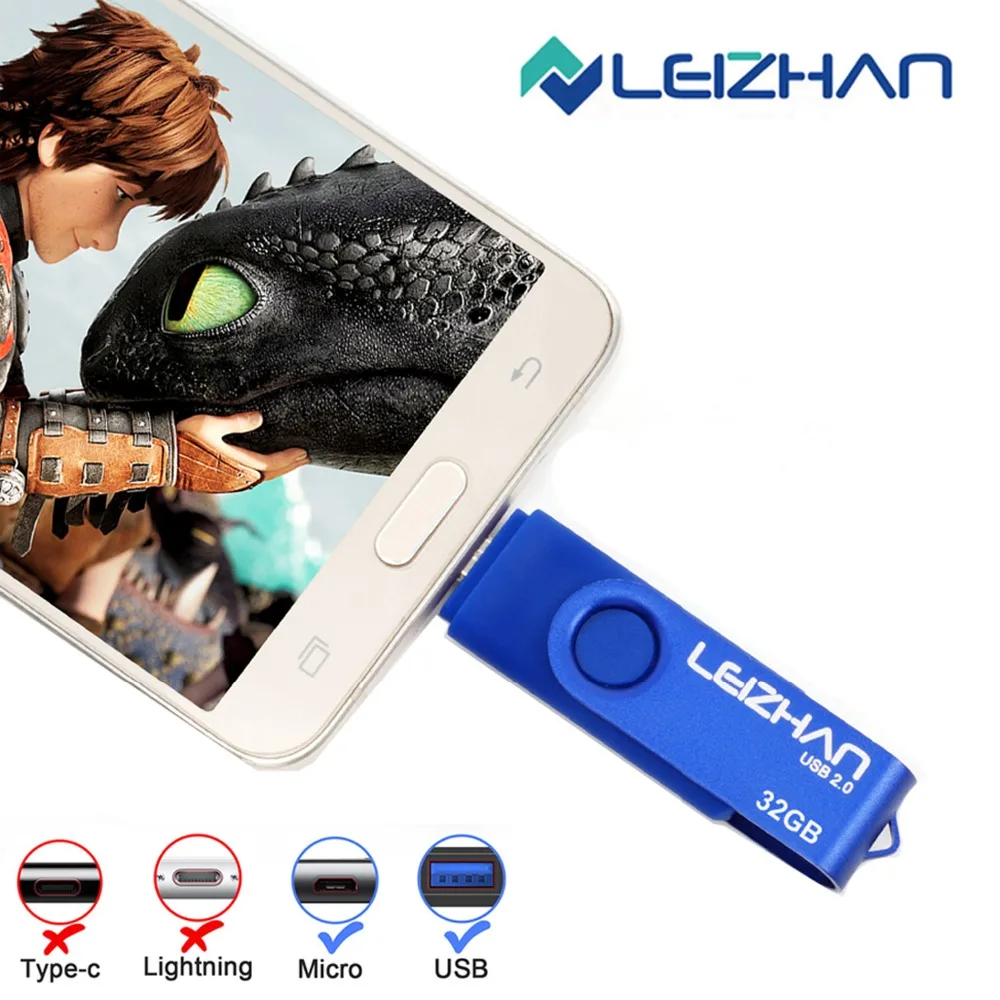 LEIZHAN usb накопитель для телефона 128 GB Dual USB Flash Drive Galaxy S7/S6/S5/S4/S3/Xiaomi флешки Memory Stick 64 32 16