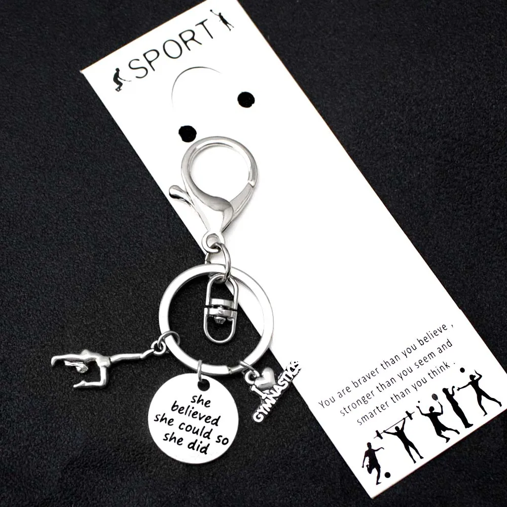 

I Love Gymnastics Gymnast Keychains Dance Dancer Sport Unicorn Key Chain Lobster Clasp Key Ring Jewelry Girls Women Men Keyring