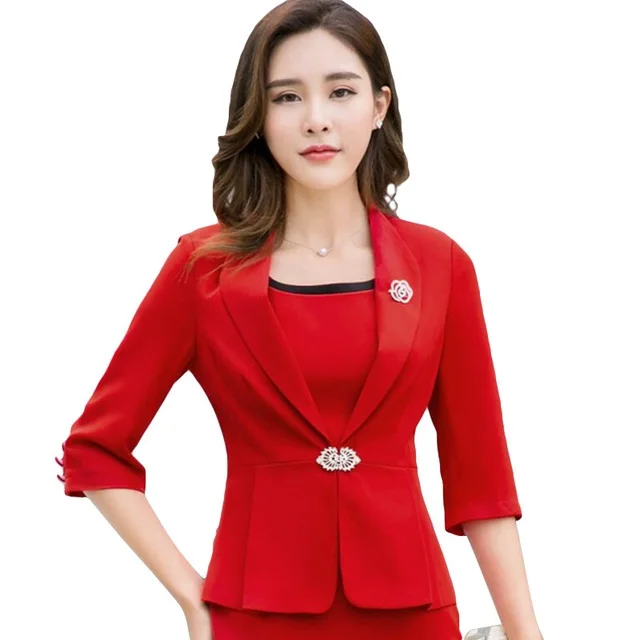 Elegant women half sleeve blazer fashion office Sequined Button plus