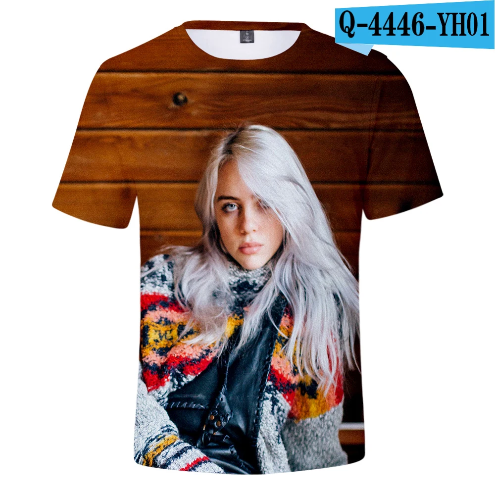 Billie Eilish, новинка, 3D футболка, для мужчин, летняя мода, хип-хоп, Harajuku, повседневная одежда, Billie Eilish, 3D, для девочек, желтая футболка - Цвет: Хаки