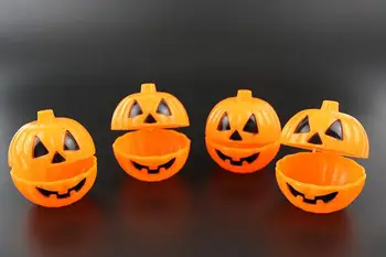 

Orange Pumpkin Bucket With Cover Halloween Smile Pumpkin Props Easy To Carry Candy Case Multi Function SN1238
