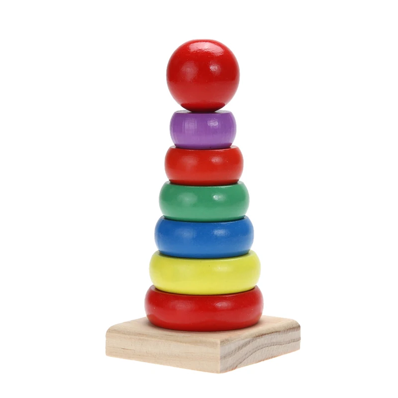 Montessori Wooden Educational Toy for Children Wooden Stacking Ring Tower Rainbow Stack Up Block Toy Block