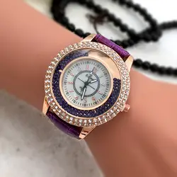 Горячие часы 2018 Новый стиль Роза корпус часов кристалл течет двойной слой Креативный дизайн поверхности оболочки Модные женские кожаные