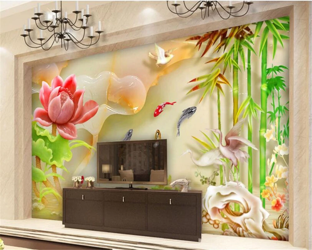 beibehang Custom 3D wallpaper HD relief jade carving lotus carp bamboo  background wall wall papers home decor papel de parede|papel de parede|de  parede3d wallpaper - AliExpress