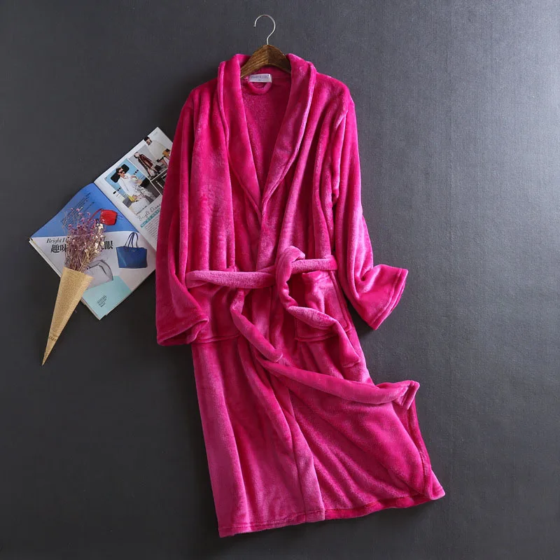 Winter Bathrobe Coral Fleece Warm Robes Dressing Gowns For Women Men ...
