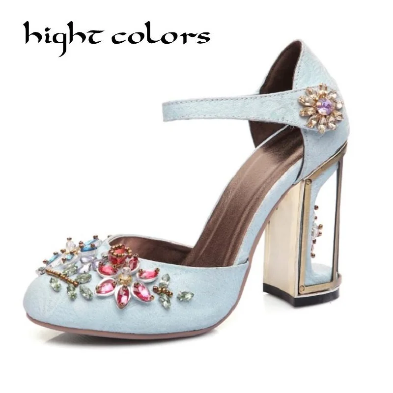 

New Fashion 7.5cm Thick Heel Crystal Women's Shoes Velvet Rhinestone Chinese Style Bridal Wedding Pumps High Heels Shoes