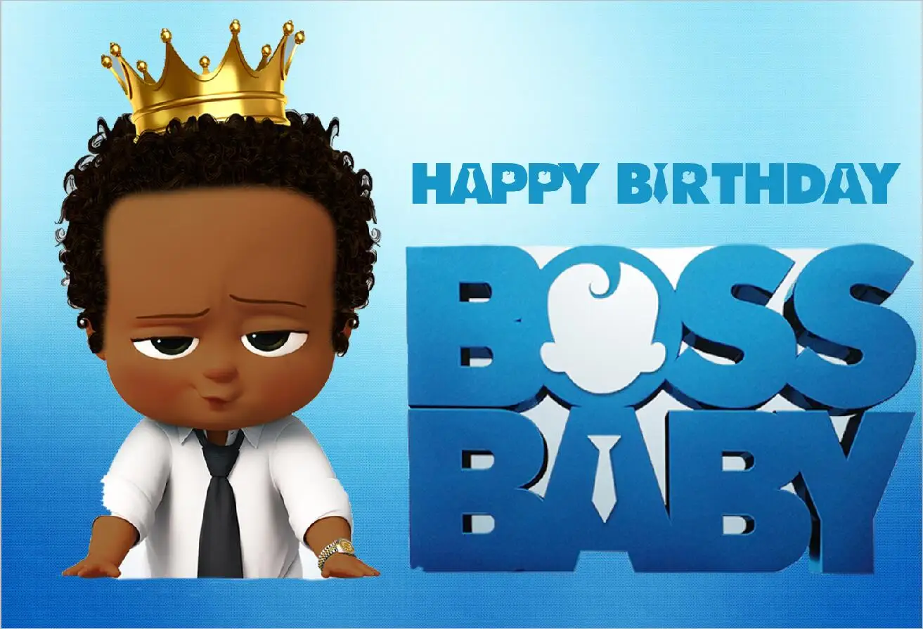 

7x5FT Light Blue Latin Boss Baby Gold Crown Happy Birthday Party Custom Photo Studio Backdrop Background Vinyl 220cm X 150cm