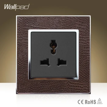 

Wallpad UK EU Universal Socket Goats Brown Leather Frame AC Electric 110V-250V 10A 13A Universal Wall Socket, Free Shipping