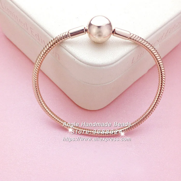 

2017 Autumn Release Rose Golden Smooth Clasp Bracelet Snake Chain Classic Bracelet Fit DIY European Charm Beads