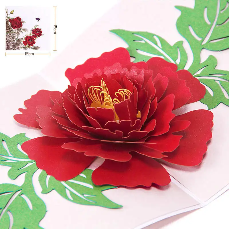 

DoreenBeads Chinese Style 3D Card Peony For Teacher Mother Lovers Birthday Festival Greeting Blessing Card Paper Sculpture 1PC