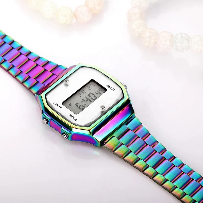 QW спортивные модные кварцевые цветные часы Led из нержавеющей стали для женщин и мужчин водонепроницаемые спортивные цифровые наручные часы