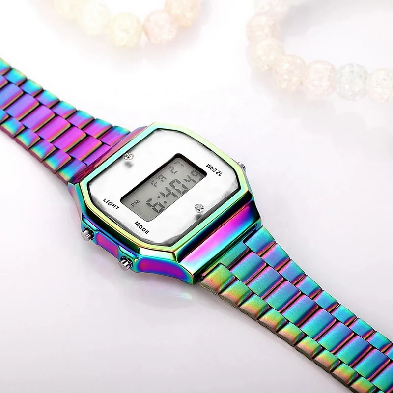 2019 QW спортивные модные кварцевые цветные часы Led из нержавеющей стали для женщин