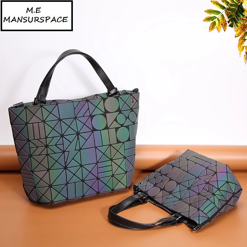 

MANSURSPACE Luminous Bag Women bao Bag Diamond Tote Geometry Quilted Shoulder Bags Laser Plain Folding Handbags bolso