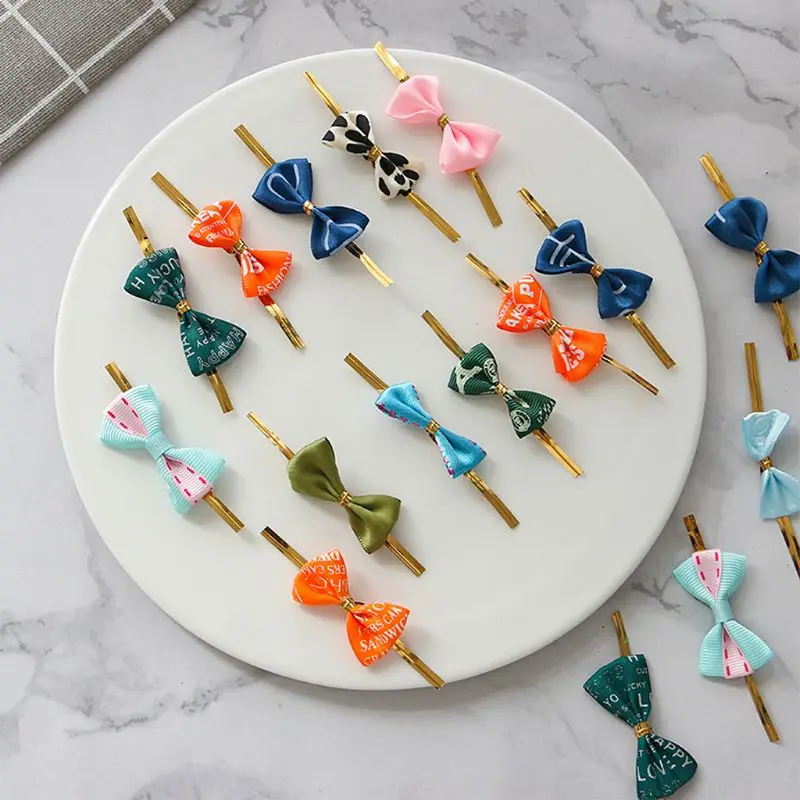 

50Pcs/Bag Beautiful Bowknot Twist Sealing Ties Rope Band Cookie Baking Decorative Packaging Tool