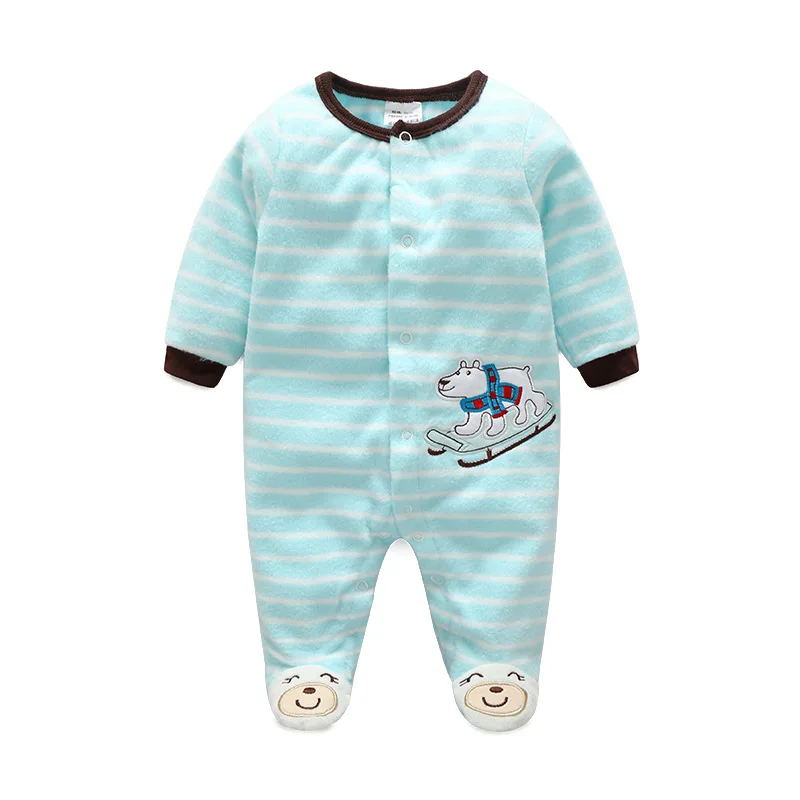 

Godier Newborn Boy Girl Footed Rompers Cartoon Baby Clothing Polar Bear Fleece Cotton Sleep Clothes Blue Pajamas Zipper Jumpsuit