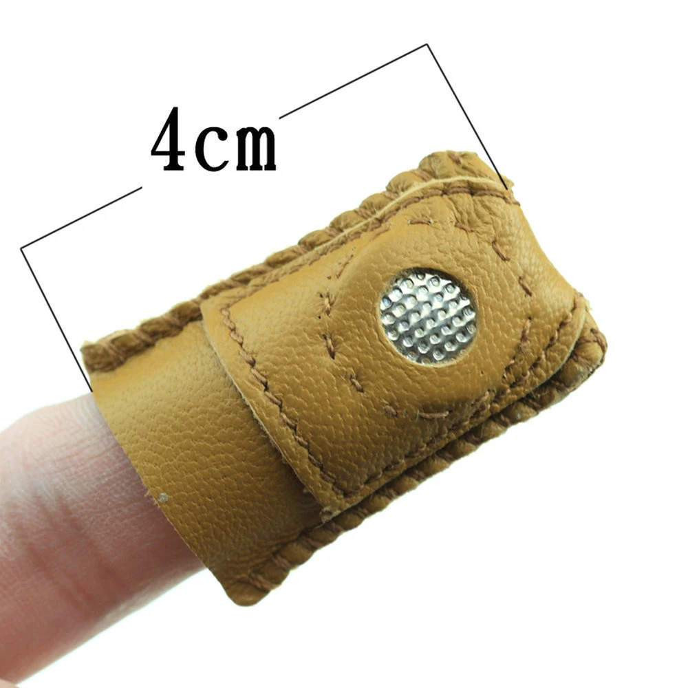 

2 Pcs/Set Handmade Patchwork Faux Leather Thimble Finger Protector With Metal Tip DIY Sewing Tools Hand Needlework Accessory