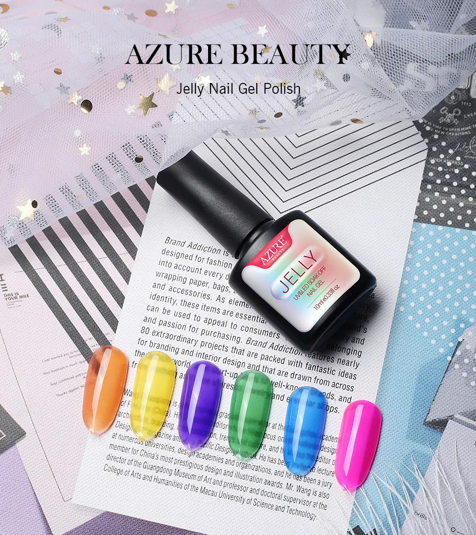

6pc/set Jellies Glass Candy Nails UV Gel Polish 10ML Summer Attribute Translucent Neon Color Soak off Gel Polish
