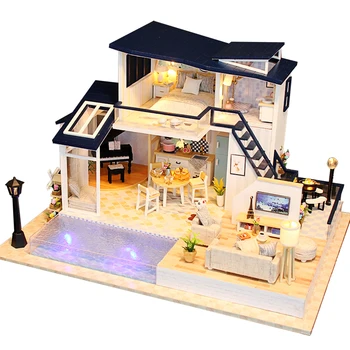 New Doll House Wooden Furniture Diy House Miniature Assemble 3D Miniaturas Dollhouse Puzzle Kits Toys For Children Birthday Gift 1
