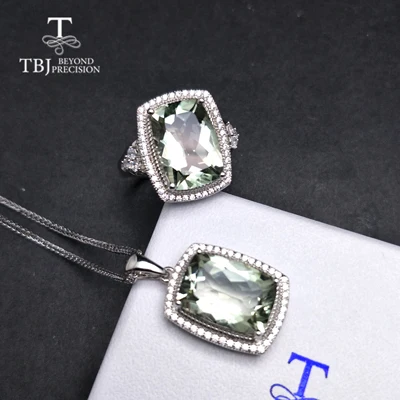 TBJ, большая подушка, 12ct, натуральный зеленый аметист, кварц, драгоценный камень, ювелирный набор, подвеска, кольцо, серебро 925 пробы, классический подарок для женщин - Цвет камня: jewelry set