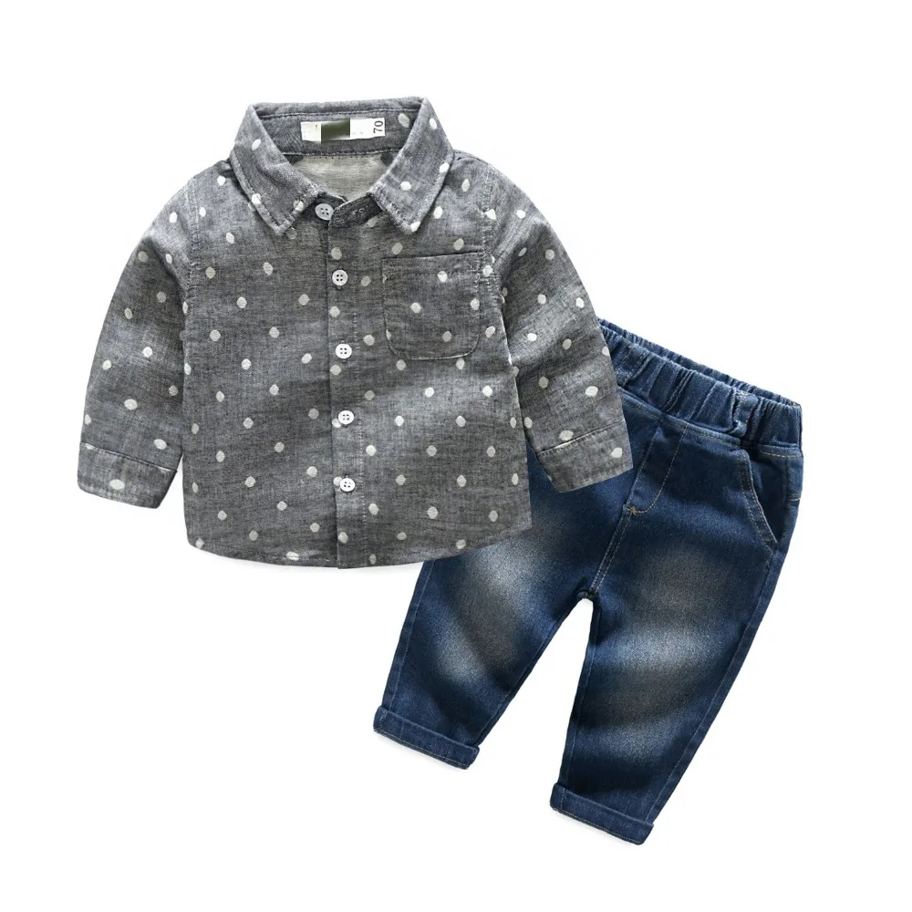 

New Born Baby Clothes Set Grey Shirts+Jean Baby Boys Clothes KS-1974
