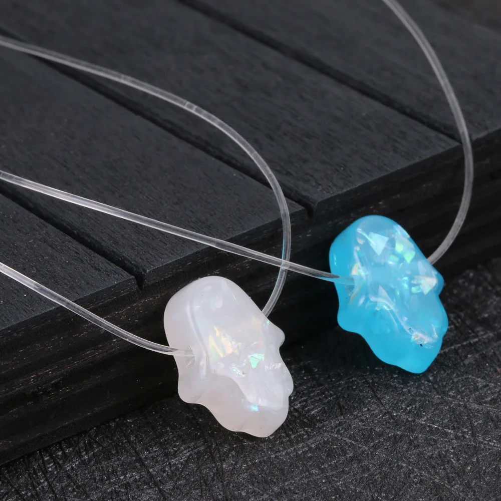 

Blue White Pink Opal Hamsa Necklace Hand Fatima Pendant Necklace Transparent Fishing Line Palm Choker Women Jewelry Collier