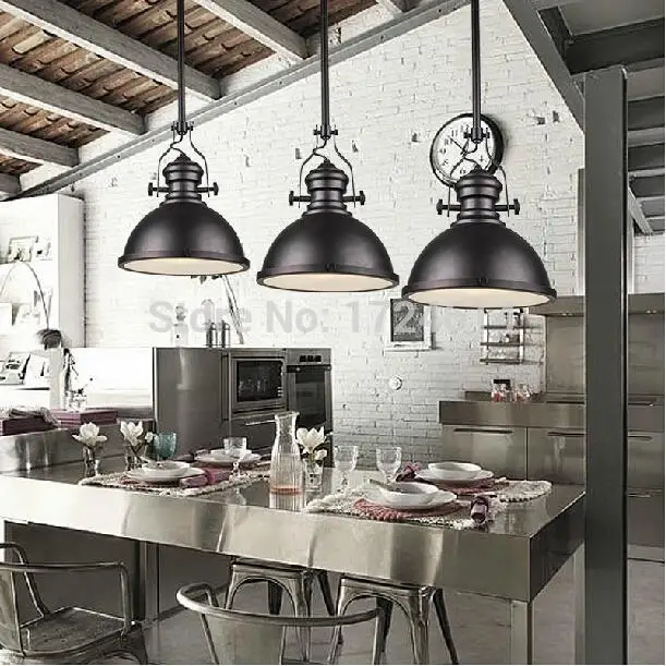 Dia32cm American industrial loft Vintage pendant lights for dining room iron black painted E27 Edison bulb home lamp