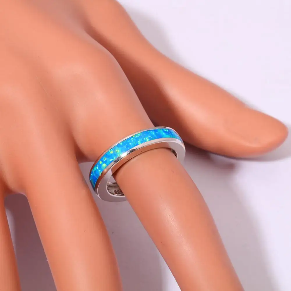 CiNily Created Blue Fire Opal Silver Plated Ring Wholesale Retail Hot Sell Fashion for Women Jewelry Ring Size 7 8 9 OJ5933