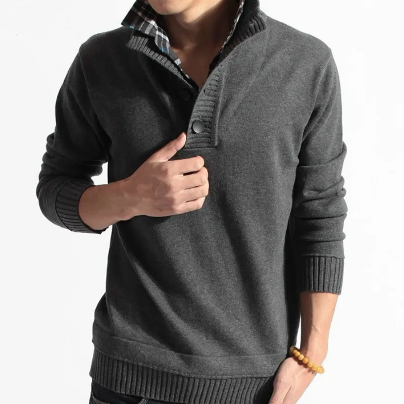 Mens Sweaters 2018 Pullovers Turtleneck Men Wool Sweater Men Clothes Mens Casual Slim Solid Men Winter Clothes Spliced Button