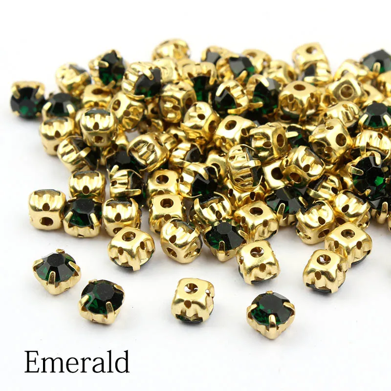 Emerald Горячая Распродажа пришить стразы 4 мм/5 мм/6 мм/7 мм Золотой Коготь камни 28 Цвета для платья украшения 100 шт./упак - Цвет: Emerald