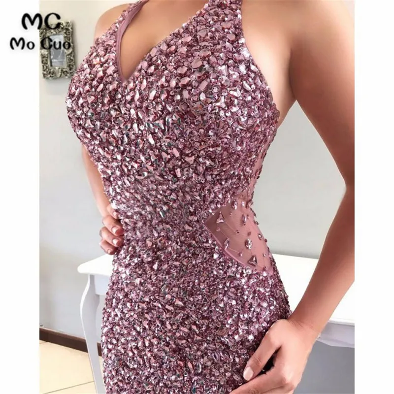 2018 блестящие платья для выпускного вечера с бусинами и кристаллами Vestido Longo на