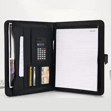 Organizador de archivos A4, carpeta de documentos, bolsas de cuero PU, Bloc de notas, portatarjetas multifunción, bolígrafo, calculadora con pinza, Memo