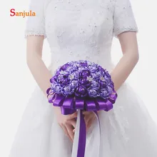 Фиолетовый свадебный букет розы ручной работы с лентами Свадебные аксессуары жемчуг украшение из бисера Свадебный букет WB03