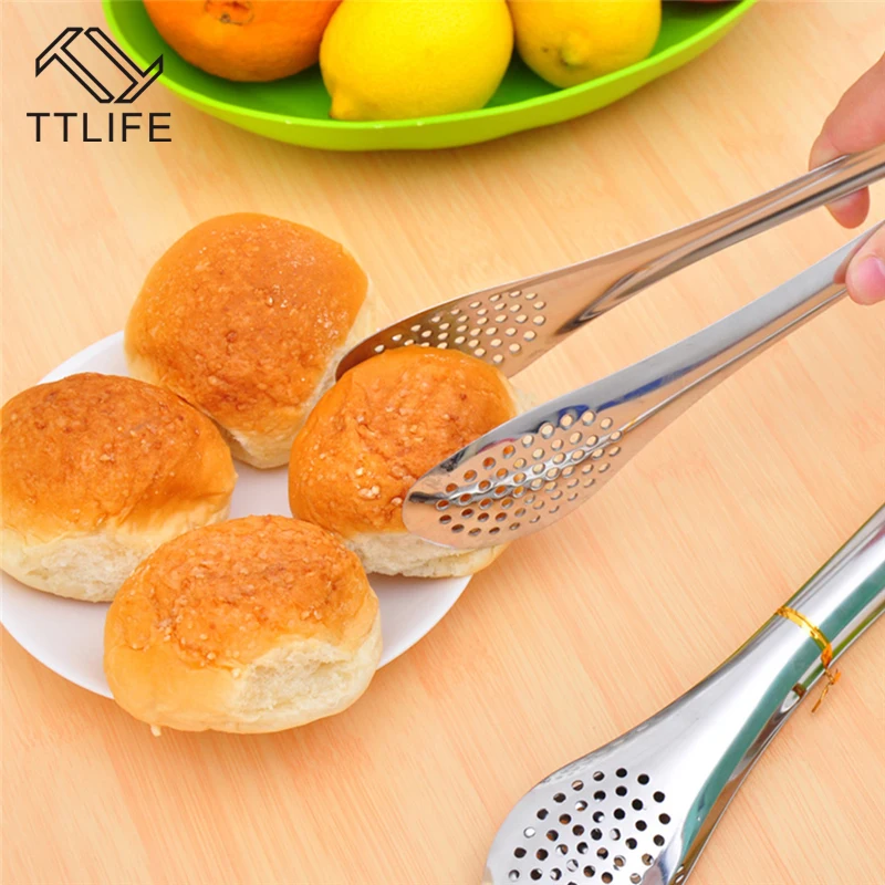 TTLIFE STAINLESS STEEL SALAD TONGS BBQ Kitchen Cooking Food Serving Utensil Anti Heat Bread Clip