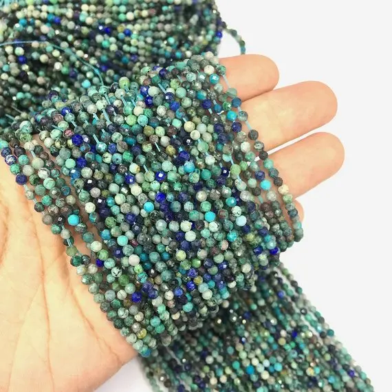 Tiny Chrysocolla Micro Faceted Beads 2 3 4mm Natural Chrysocolla Round Green Blue Gemstone Small Chrysocolla Semi Precious Spacer Beads4