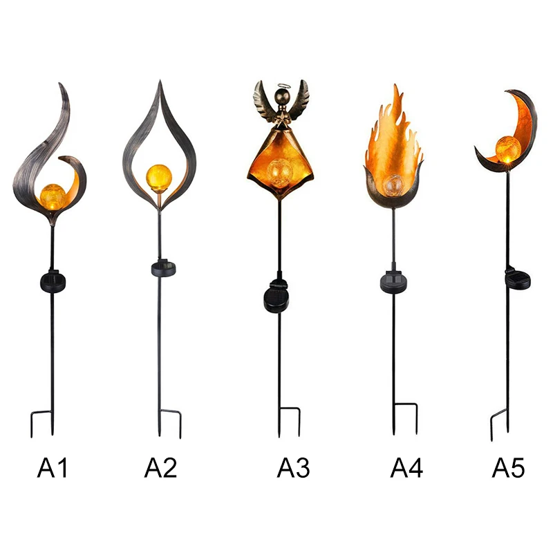 

LED iron Solar Simulate Flame Lawn Lamp Retro for Outdoor Garden Landscape Decor Bronze Sun Moon Angle Flame Mars Solar Lights
