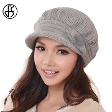 FS женские зимние шерстяные кроличьи меховые Элегантные вязаные шапки с помпоном, модные Skullies Beanies, женские церковные шапки, шапка