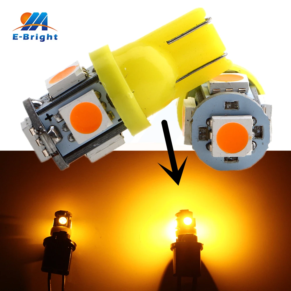 

20-1000pcs 120Lm Bright T10 5050 5 SMD LED Bulbs W5W 194 Car Clearance Lights White Blue Red Amber 12V DC