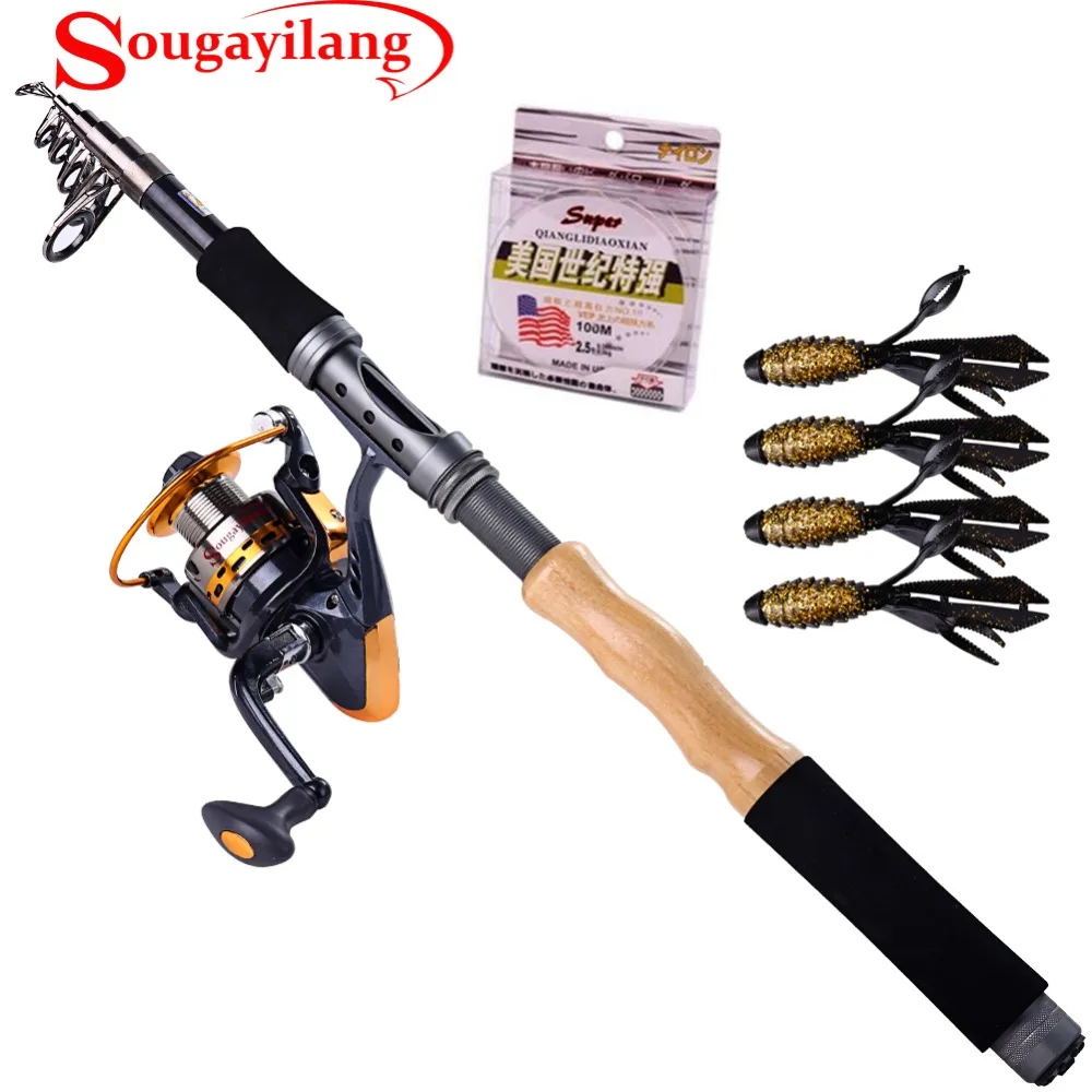 Sougayilang 2.1m 2.4m 2.7m Carbon Fishing Rod Set Carp Spinning Reel