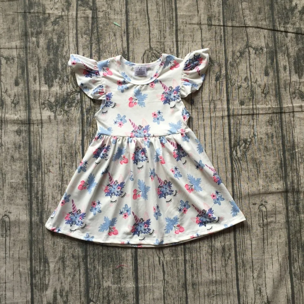 Летнее платье с единорогом для маленьких девочек; платье из молочного шелка для девочек;