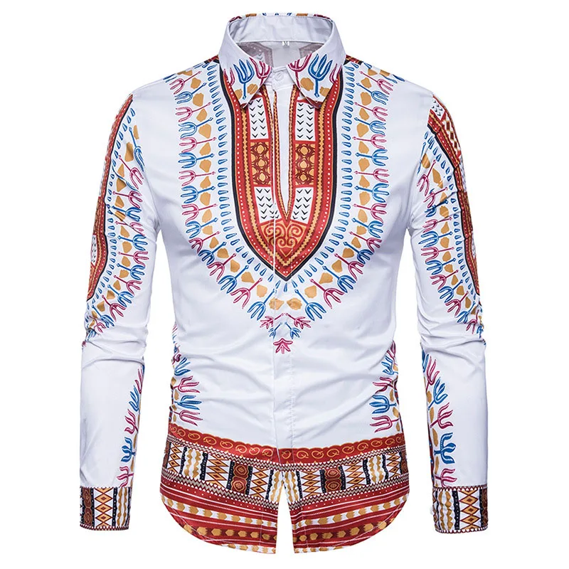 Традиционная африканская Дашики рубашка Мужская 3D принт мужские рубашки с длинным рукавом облегающие мужские Рубашки повседневные хлопковые мужские рубашки